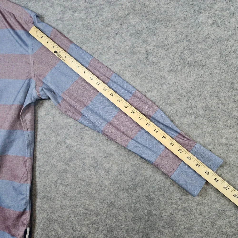 Banana Republic‎ Men's Pale Red & Blue Rugby Striped Size L Dress Shirt STAINS